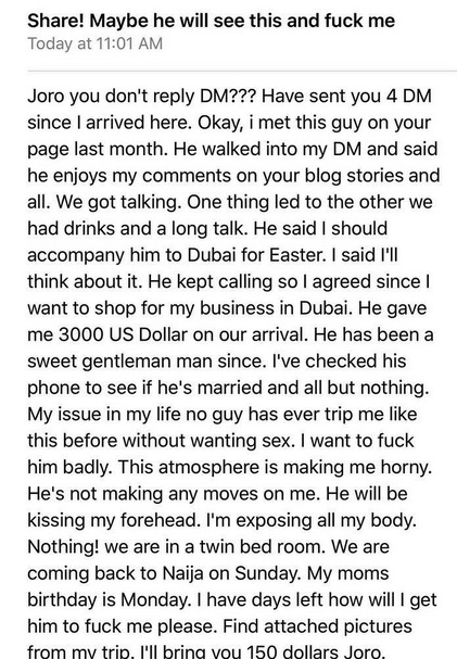 He Treated Me Good, Took Me to Dubai But Refused to Touch Me - Lady Seeks Help to How to Bonk Her Lover