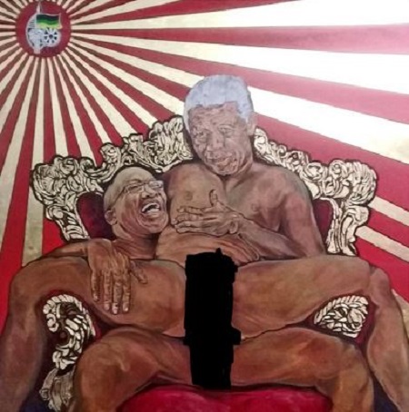 Artist Sparks Serious Outrage After Painting Nelson Mandela and South African President Having S*x (Photos)