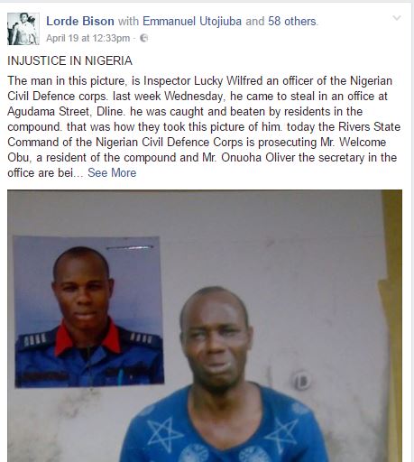 Omg! See What Mob Did to a Civil Defence Officer Allegedly Caught Stealing in Rivers State (Photo)