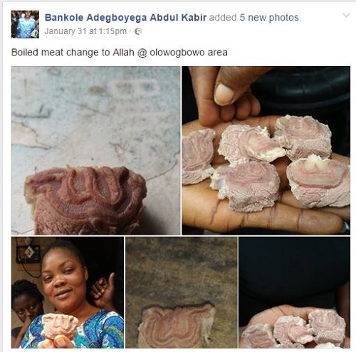 Residents in Shock as 'Allah Akbar' Mysteriously Appears on Pieces of Boiled Meat in Lagos (Photos)