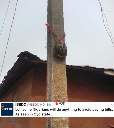 Touch and Die! See What Oyo Residents Tied to Their Electricity Pole to Scare Off PHCN Officials (Photo)