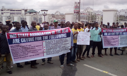 Scores of Deaf and Dumb Persons Block Imo Govt House... Find Out Why