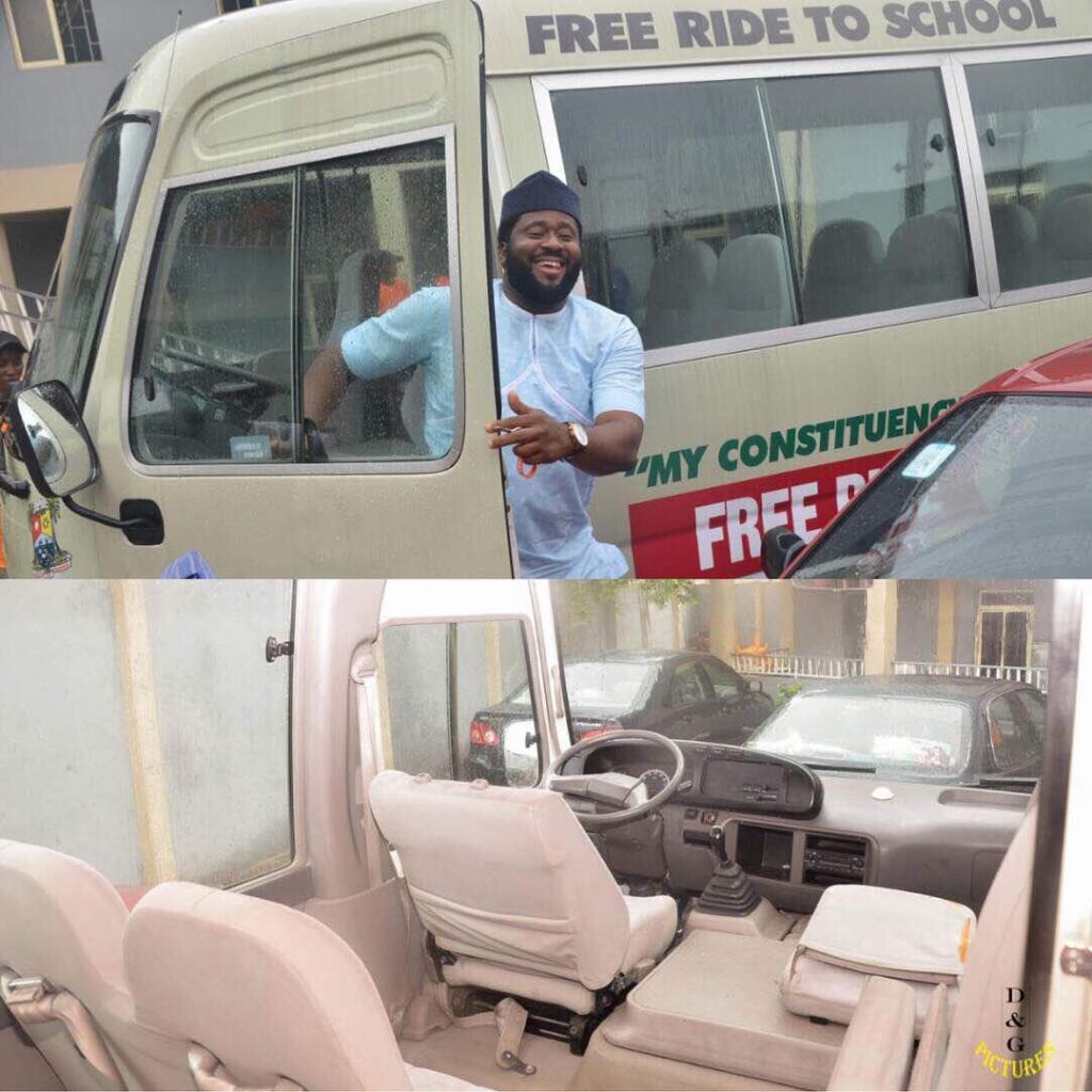 Desmond Elliot Donates School Bus to Carry Surulere Students Free to School (Photos!)