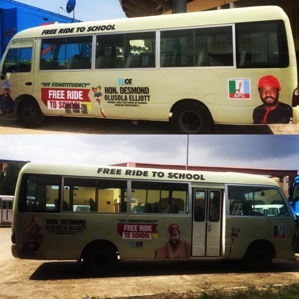 Desmond Elliot Donates School Bus to Carry Surulere Students Free to School (Photos!)