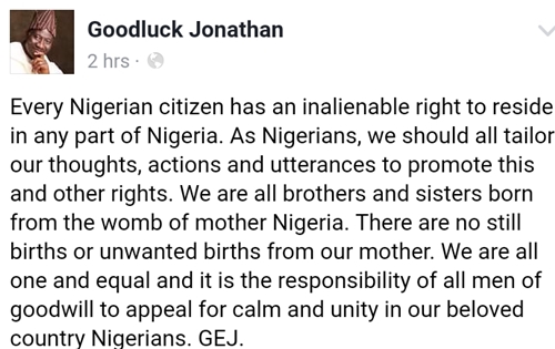 Biafra: Goodluck Jonathan Finally Reacts to Ultimatum Given to Igbos by Northern Youths