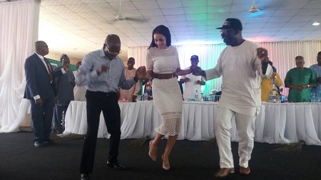 Gbedu: See What Adams Oshiomhole Did With His Wife to Celebrate Gov. Obaseki's Victory (Photo)