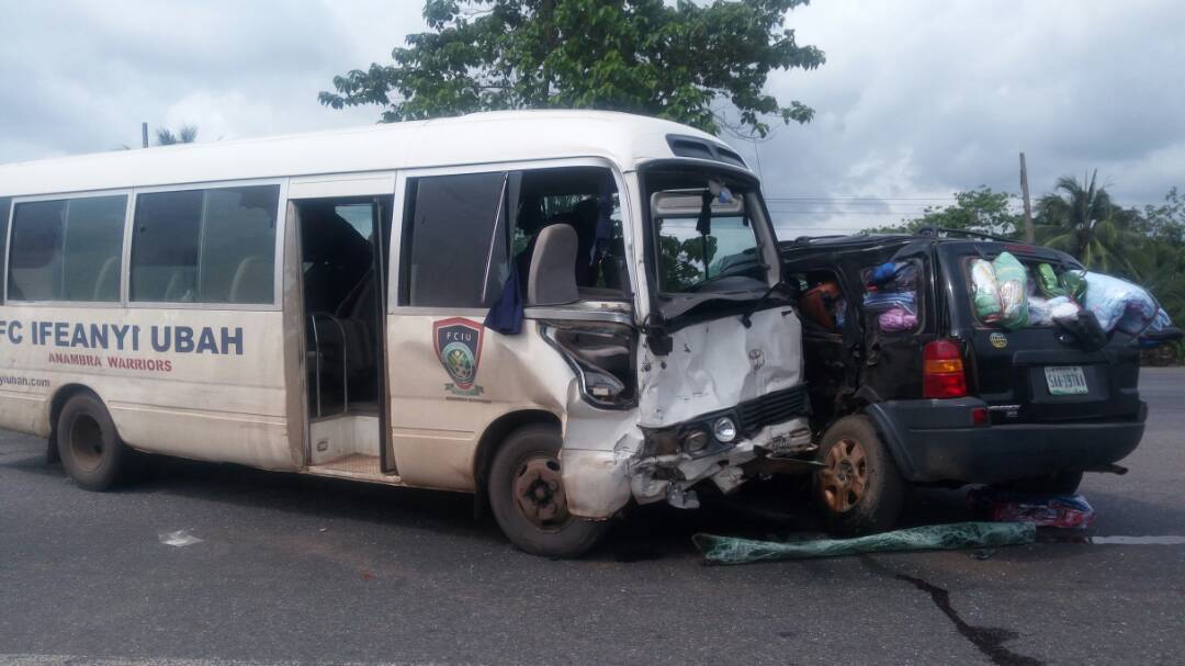 Panic as Bus Carrying Nigerian Footballers Gets Involved in Serious Accident on the Way to a Match