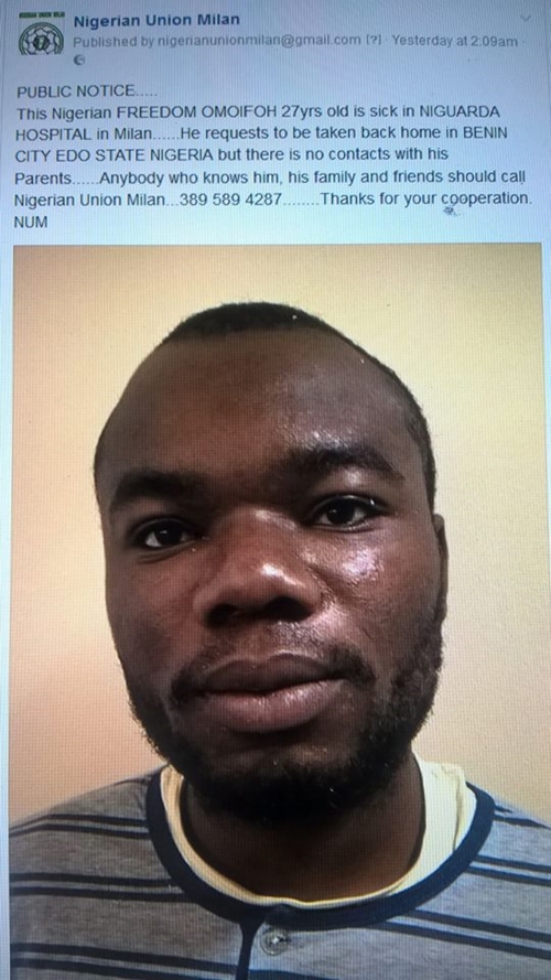 Help! This Sick Nigerian Man Based in Italy Wants to Be Sent Home to Re-unite with Family (Photos)