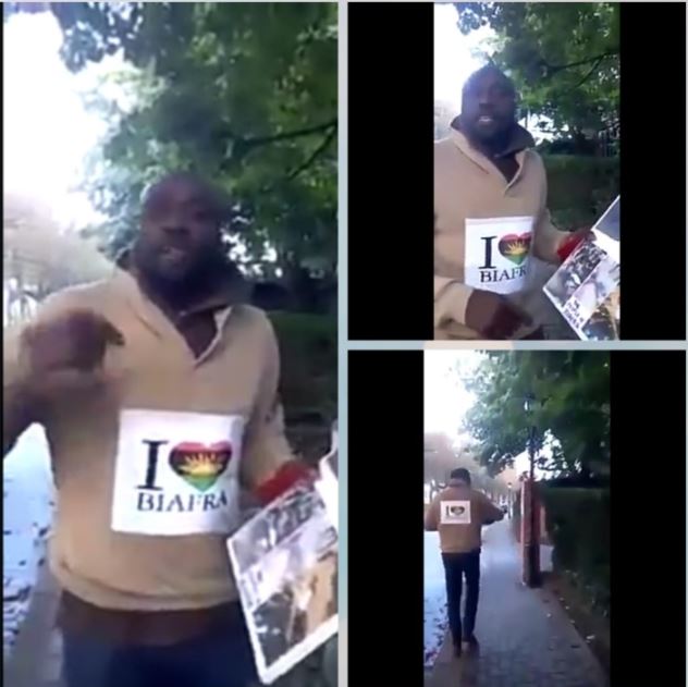 IPOB Man Places a Coffin for Buhari at Nigerian Embassy in Belgium (Video)