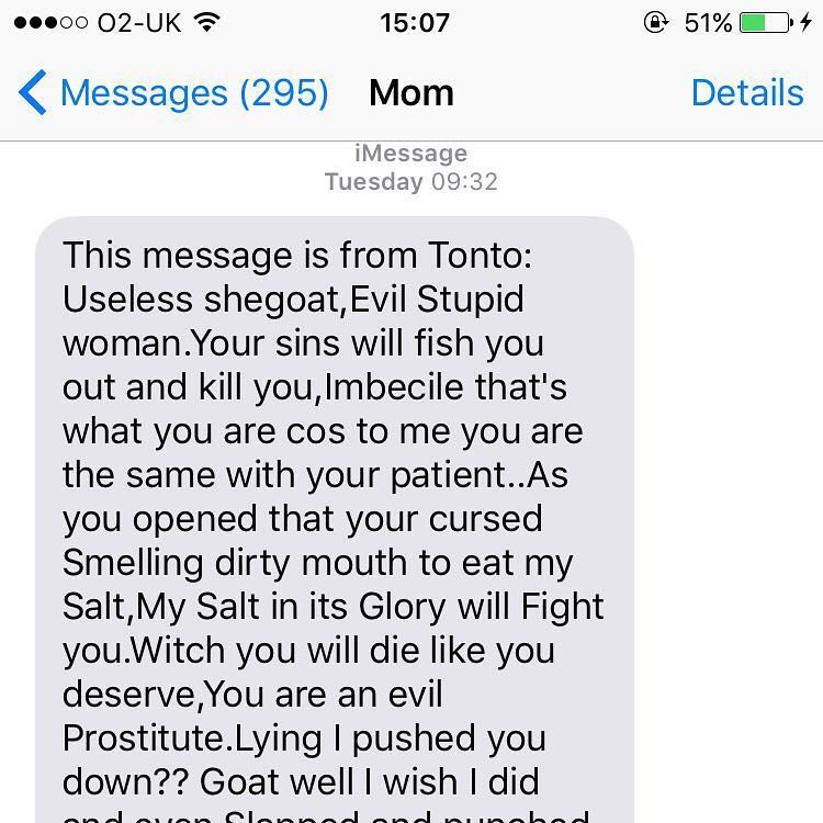 Shocking Text Messages Tonto Dikeh Sent To Churchill's Mom. (Photos)