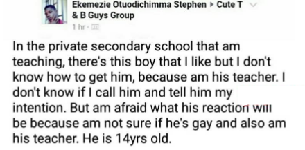 Nigerian Gay Teacher Who Wants To Sleep With His 14-Year-Old Male Student Makes Shocking Post