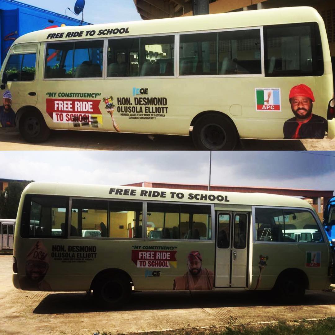 Desmond Elliot Gives Free School Bus to Surulere Students (Photos!)