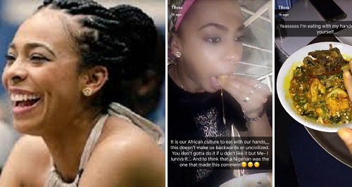 TBoss Replies Fan Who Thinks She Should Not Eat Eba With Her Bare Hands (Photo)