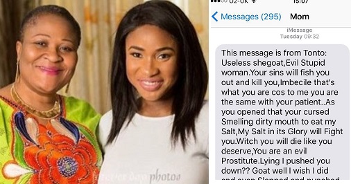 Shocking Text Messages Tonto Dikeh Sent To Churchill's Mom. (Photos)