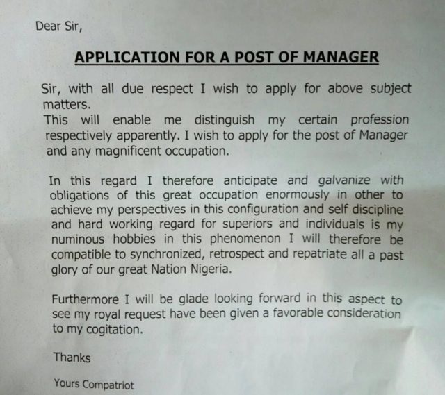 LOL !! See this funny application letter written by a graduate in Abuja (photo)