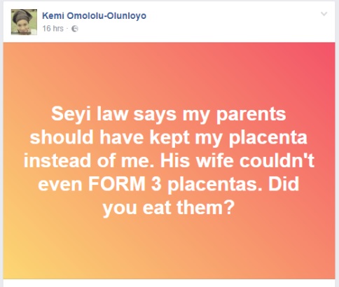 Kemi Olunloyo attacks Seyi Law again, says 'your wife's body rejected 3 pregnancies