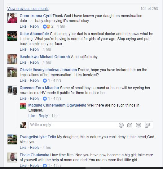 Nigerian Doctor posts photo of his daughter who saw her first menstrual period, gets bashed online