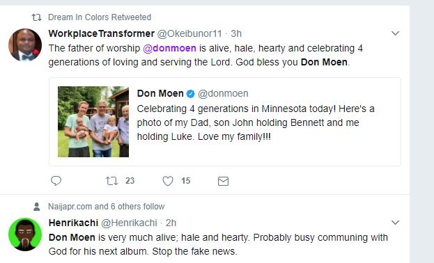 American Gospel Singer Don Moen is NOT dead