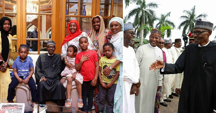 President Buhari arrives Aso Rock, meets with his children and grand children