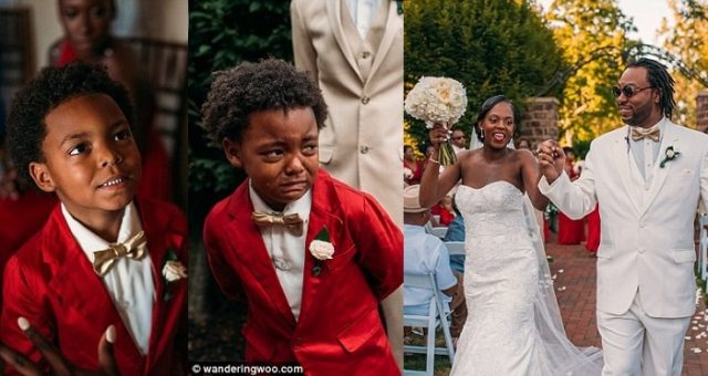 6 year old boy warms hearts after crying uncontrollably as his mother walks down the aisle. (Photos)