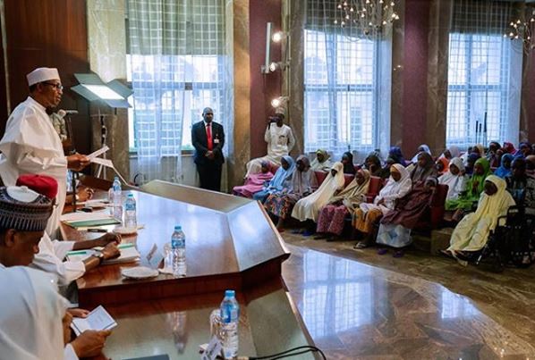 In Photos: President Muhammadu Buhari meets with freed Dapchi girls.