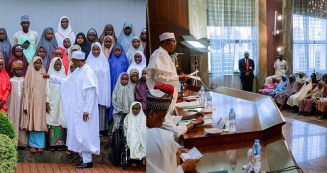 In Photos: President Muhammadu Buhari meets with freed Dapchi girls.