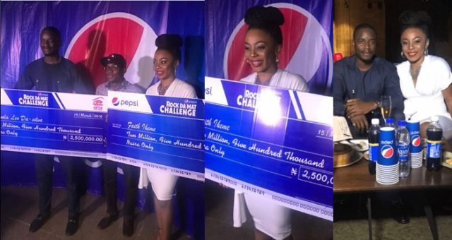 #BBNaija: Ifu Ennada and Leo receive their N5million win from Pepsi. (Photos)