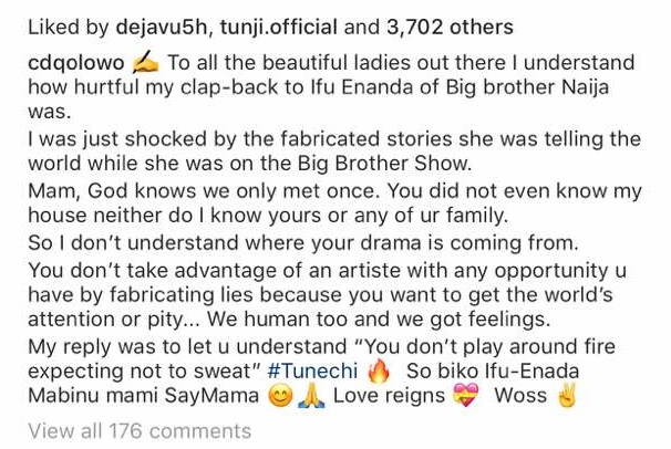 Rapper CDQ apologizes to #BBNaija star Ifu Ennada