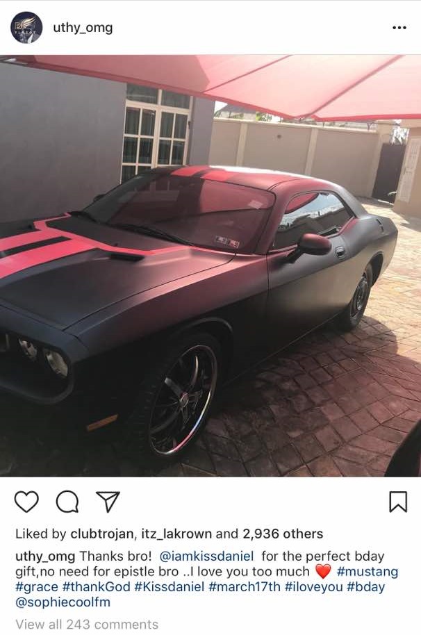 Kiss Daniel buys younger brother a Chevrolet Camaro on His Birthday