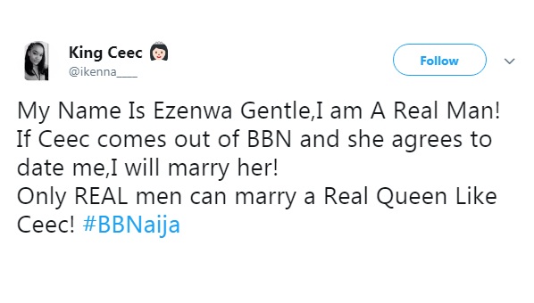 #BBNaija: Meet the man who wants to marry Cee-C