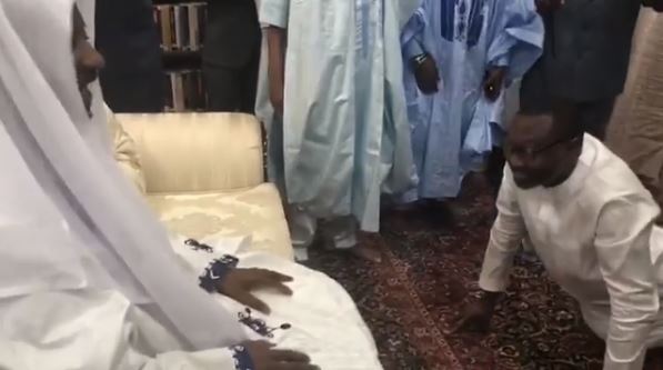 Humility at its peak! Billionaire businessman, Femi Otedola prostrates to greet Emir of Kano. (Watch)