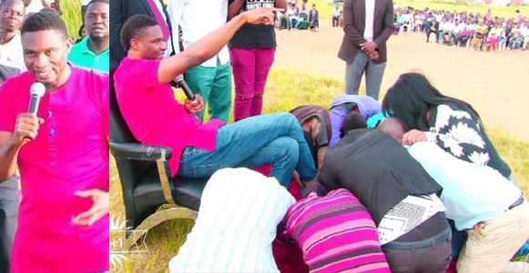 Nigerian pastor makes his members lick his shoes