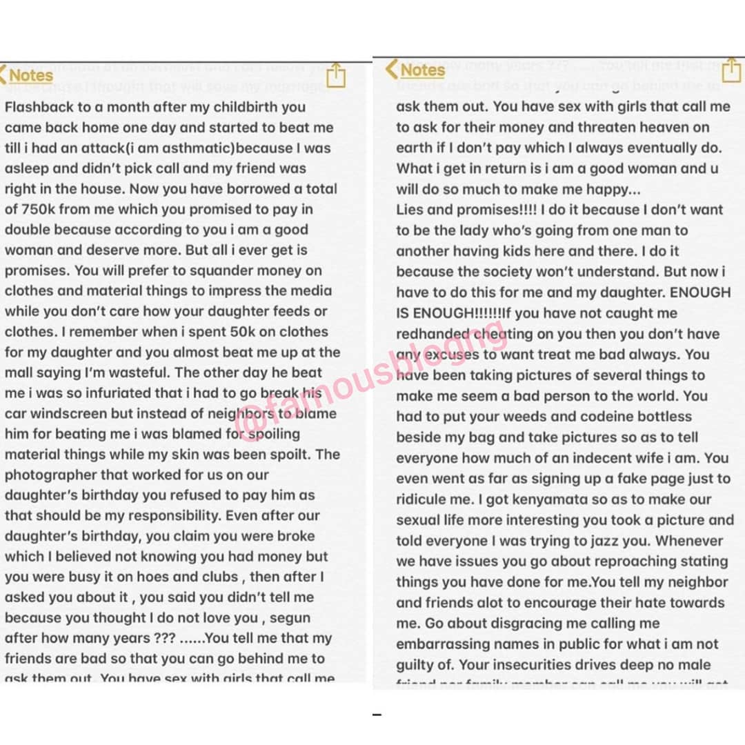 Nigerian lady calls outs her partner for assaulting her and sleeping with their househelp. (Photos)