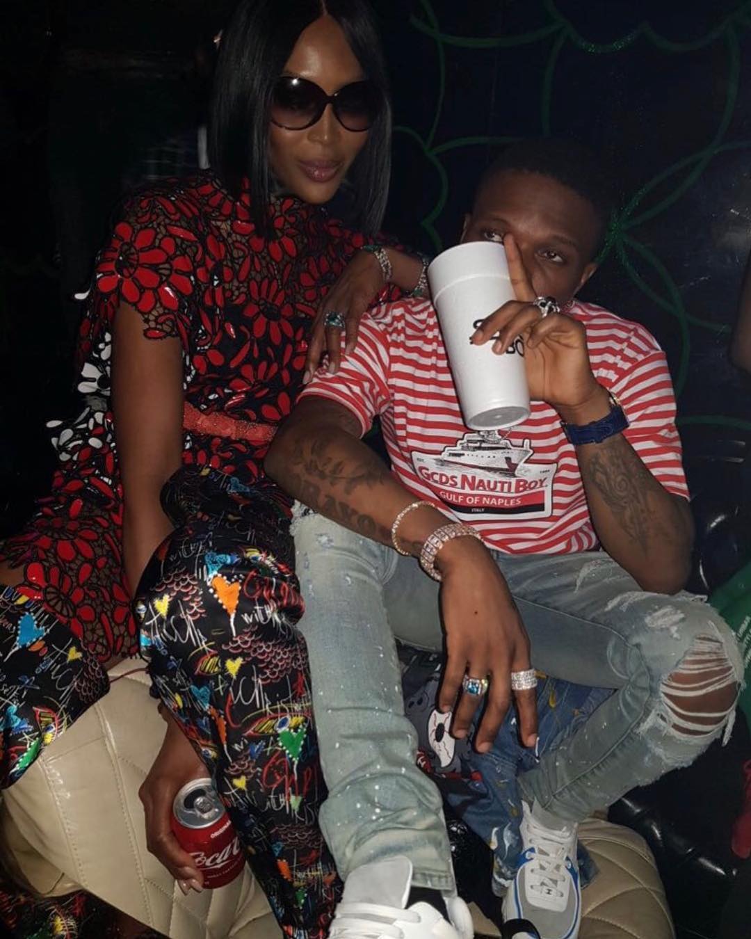 Wizkid and Naomi Campbell photoed together in Lagos.