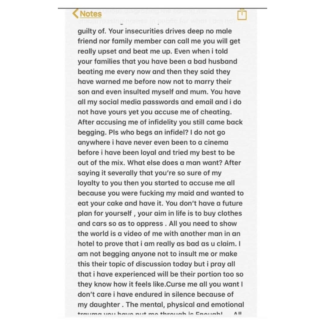 Nigerian lady calls outs her partner for assaulting her and sleeping with their househelp. (Photos)