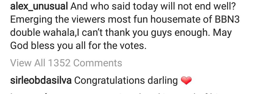 #BBNaija: Alex's fans drag her former love interest, Leo, for congratulating her N1m win and calling her 'darling'.