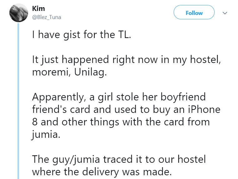 Unilag female student arrested after she stole her boyfriend's ATM to buy an iPhone 8 and X