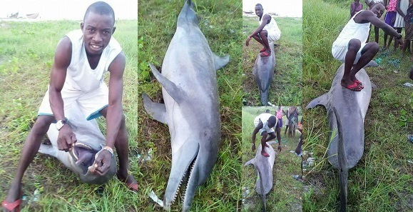 Man poses with the dolphin he killed in Akwa Ibom State (photos)