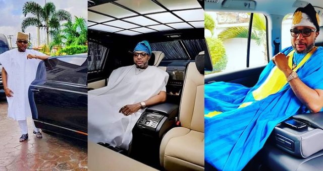 E-money flaunts his Limousine, tells fans to send their account details.