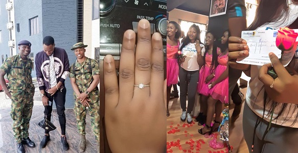 Nigerian man engages his girlfriend with N2 million cheque and diamond ring! (Photos)