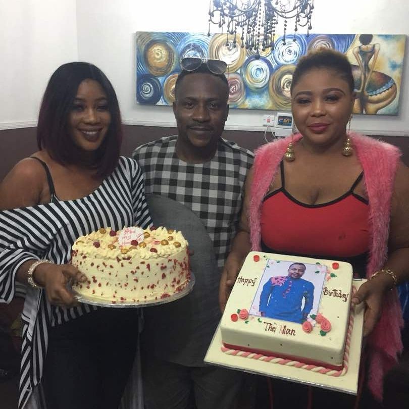 Nigerian actor, Segun Ogungbe celebrates birthday with his two wives who used to be close friends (Photos)