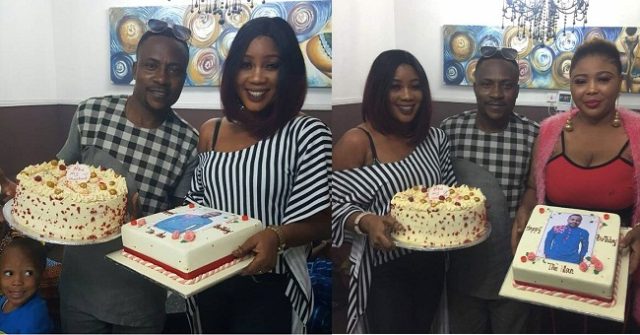 Nigerian actor, Segun Ogungbe celebrates birthday with his two wives who used to be close friends (Photos)