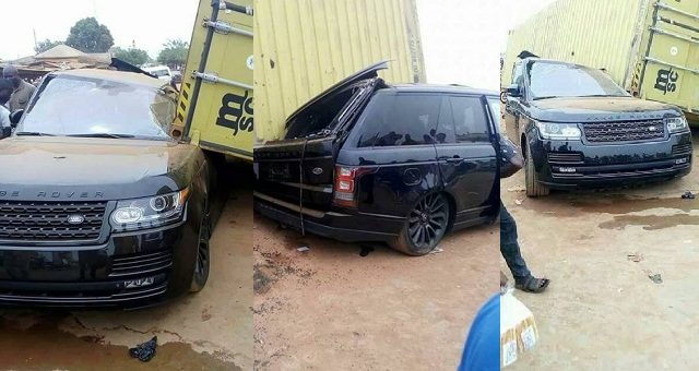 Truck Driver takes off as container falls on 'new' Range Rover in Oyo State (Photos)