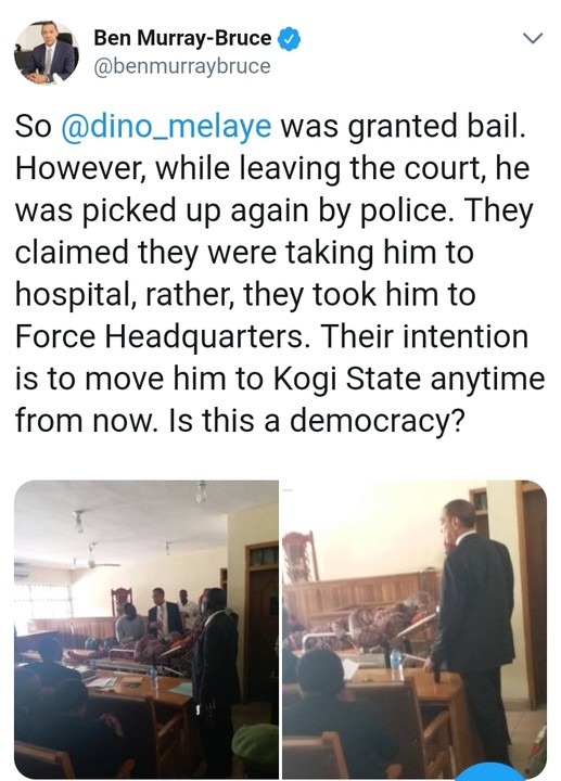 Dino Melaye on a stretcher inside the Court room, gets rearrested after he was granted bail