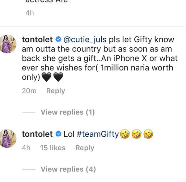 Lilian Afegbai fires back at Gifty for defending Tonto Dikeh.