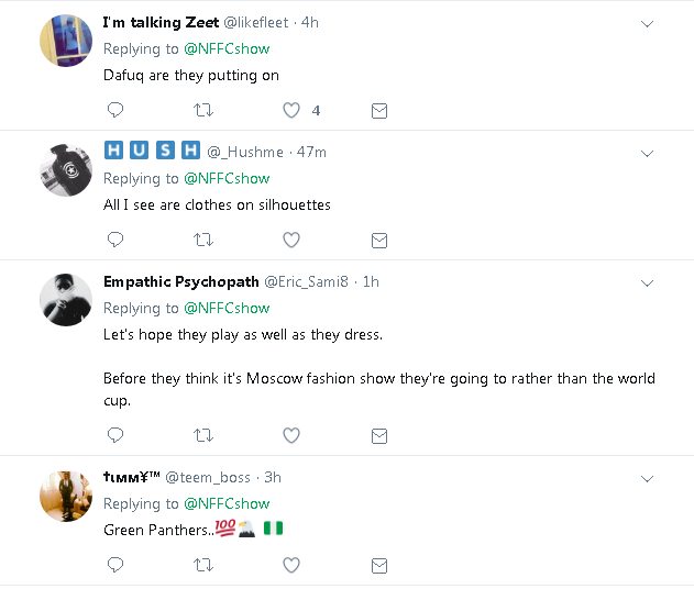 Nigerians react to super eagles outfit as they travel to russia (Photos)
