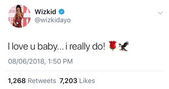 'I love you babe, I really do' - Wizkid tells his babe.