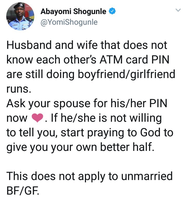 'Husband and wife that does not know each other's ATM card PIN are still doing boyfriend/girlfriend runs' - Abayomi Shogunle.