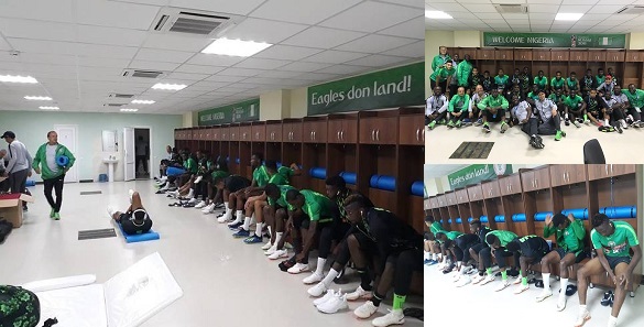 "Eagles don land!" - Super Eagles locker room in Russia customized in Pidgin-English. (Photos)