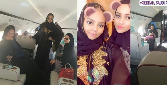 Indimi daughters fly private jet back to Nigeria from Saudi Arabia. (Photos)